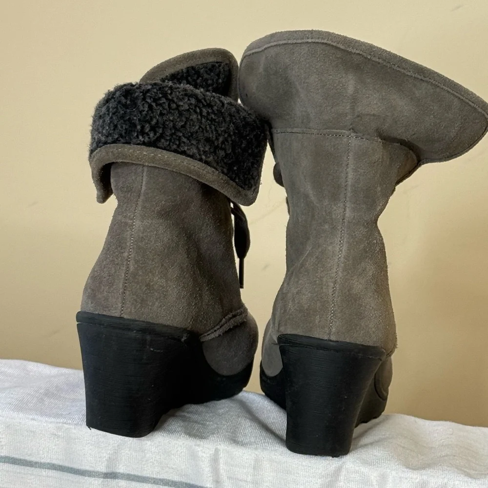 White Mountain Gray Wedge Ankle Boots with Suede Finish